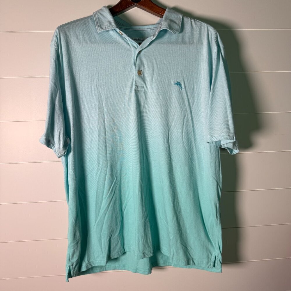 Tommy Bahama Short Sleeve Polo Ombre Aqua Cotton Polyester Blend Size XXL